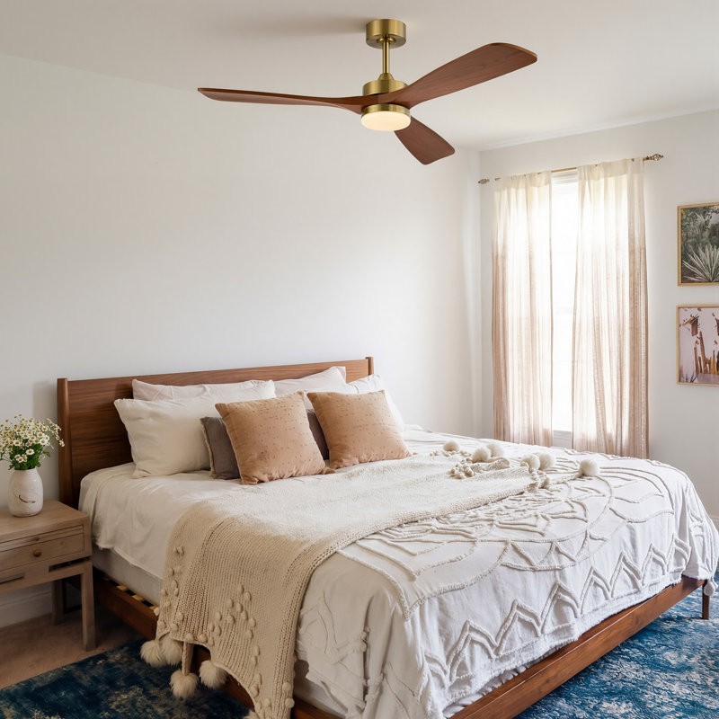 52" Brechter 3 - Blade LED Modern Classic Ceiling Fan with Remote Control and Light Kit Included, Brushed Brass