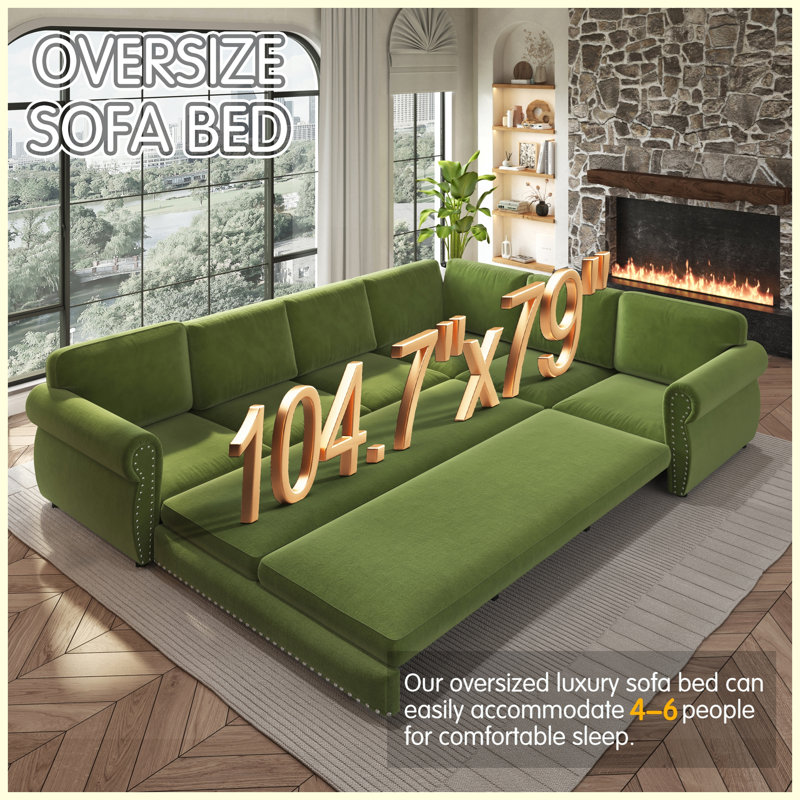 Chenille Upholstered Convertible Sleeper Sofa Bed Green