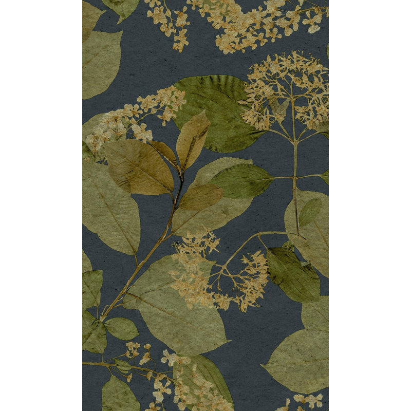 Rouleau de papier peint feuilles tropicales abricot 33 pi x 21 po Nayala, Bleu minuit