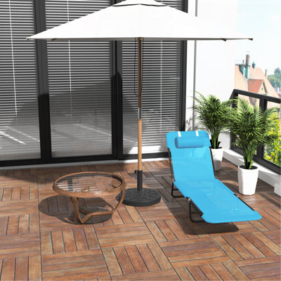 Chaise longue pliante, chaise longue de bronzage, chaise longue d'extérieur avec dossier inclinable, siège en filet respirant, appui-tête pour la plage, cour, patio, bleu
