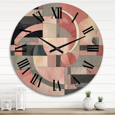 Pink Transcendent Angles I - Abstract Shapes Oversized Wood Wall Clock