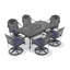 Ensemble de salle à manger rectangulaire de patio 7 pièces, 6 chaises pivotantes avec coussins bleus et trou pour parasol, 6 chaises pivotantes de 6 pouces de long-174914001