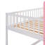Structure de lit superposé de style château simple au-dessus de simple de couleur rose, fabrication en bois massif pour chambres d'enfant