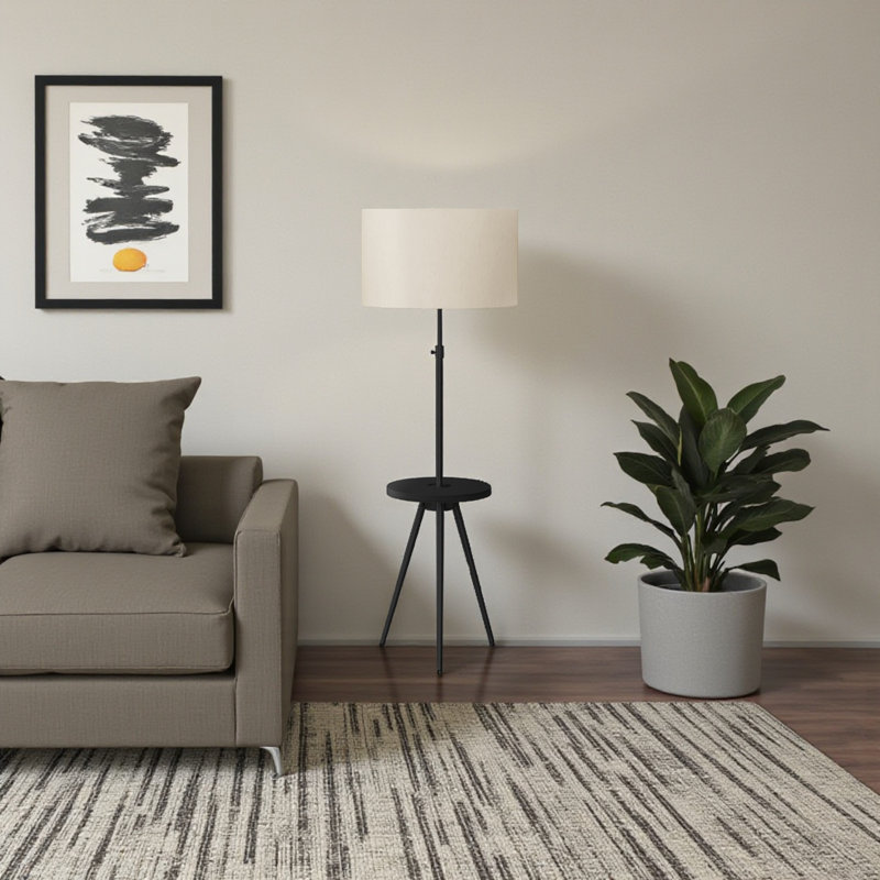 Valin Cream Shade Floor Lamp With Black Metal Base In Contemporary Style, 65.73'' H X 19.76'' W X 19.76'' D