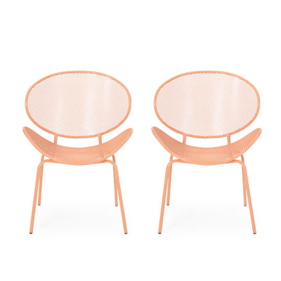 Modern Outdoor Metal Shell Chairs ( Of 2), Orange, 24.99"w X 25.22"d 34.04"h 2 Chairs, 34.04"h, Minimalist