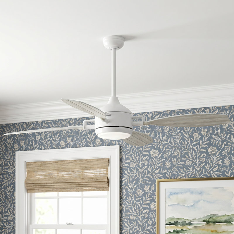 56'' Ceiling Fan with Light Kit, Satin White with Aged Pewter Blades