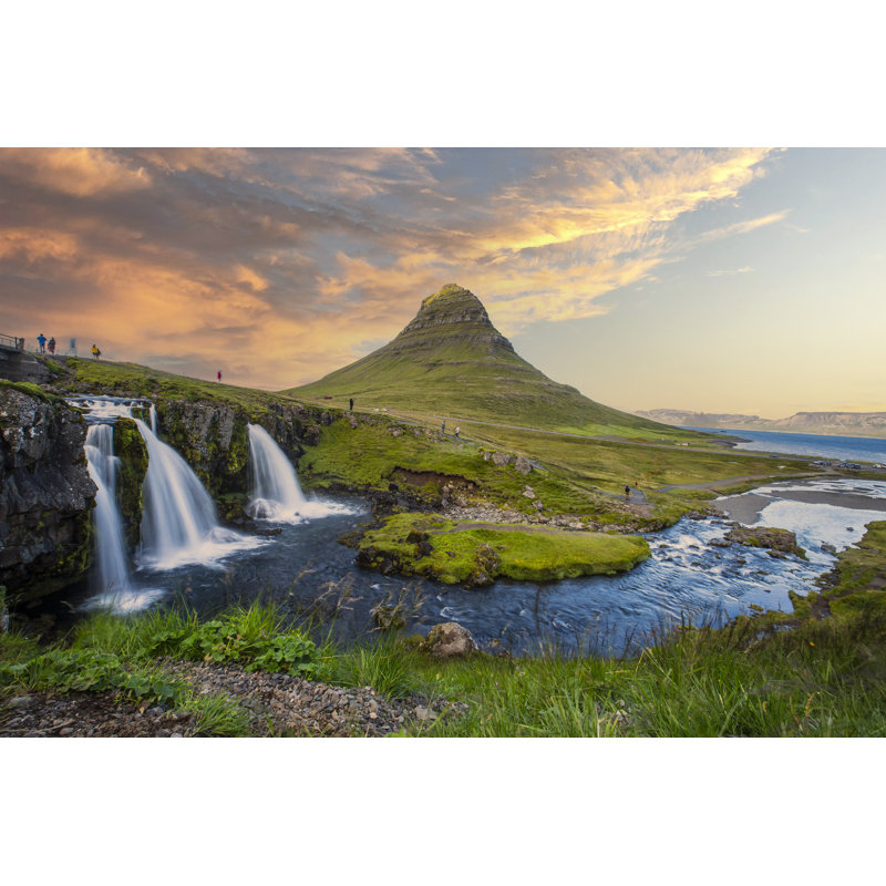 Sunset At Kirkjufell Waterfall by Unaihuiziphotography - Wrapped Canvas Print, 30cm H x 46cm W x 3.8cm D