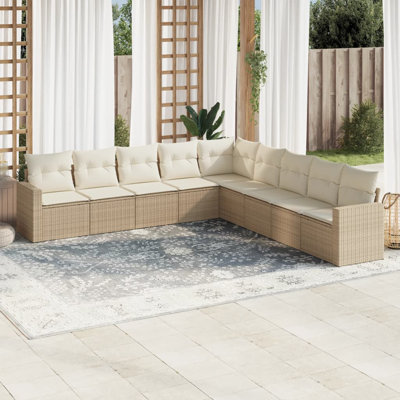 Ensemble de canapé de jardin en rotin PE beige, acier thermolaqué Vidaxl, 100% polyester