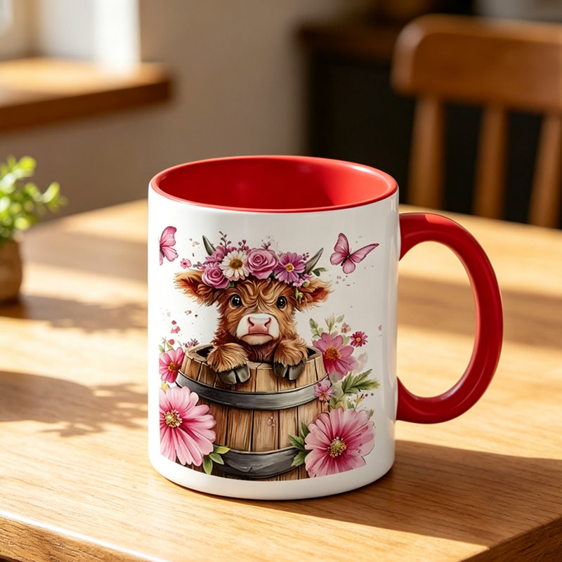 Cute Ceramic Mug with Floral Cow in Wooden Barrel Design - Perfect Gift for Mom on Mother'S Day Birthday Valentine.