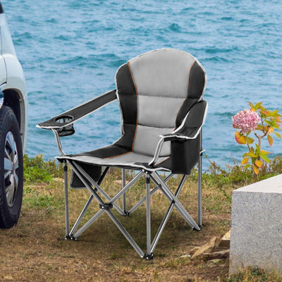 Oversized Portable Outdoor Folding Camping Chair, Heavy Duty Lawn and Beach Chair with Cup Holder and Storage Bag by Arlmont & Co.
