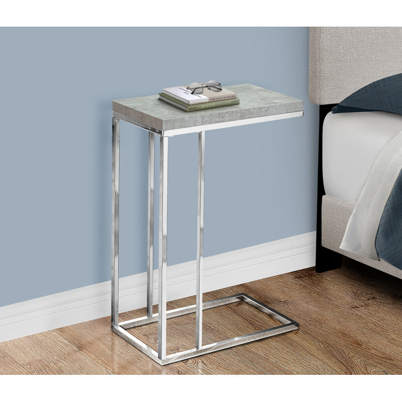Table d'appoint, en forme de C, bout, côté, collation, salon, chambre à coucher, stratifié gris, métal chromé, contemporain, moderne