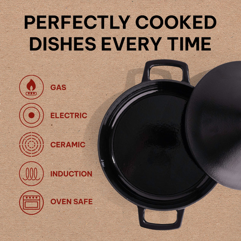 Black Enameled Cast Iron Fondue Pot with Bronze Knob
