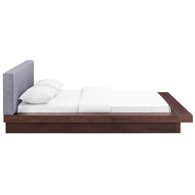Grand lit plateforme en tissu Modway Freja, Noyer gris