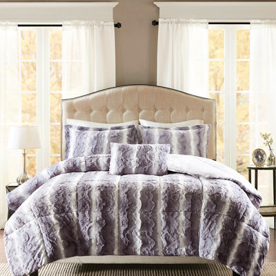 Faux Fur Comforter Full/Queen - Grey, Static-