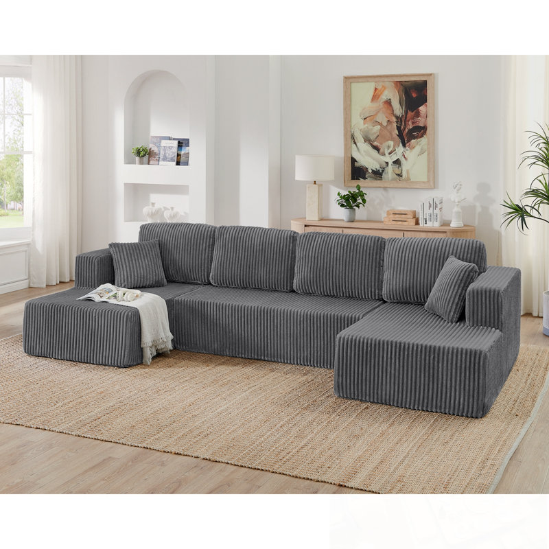 Canapé modulaire en U Corduroy, Gris