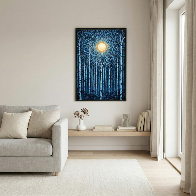 «Blue Birch Forest Moonlight», ensemble de 1 reproduction d'art sur toile tendue sur toile, H 18 po x l 12 po
