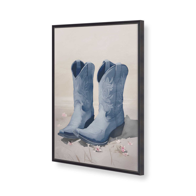 «Cowboy Essentials» en bleu avec imprimé I, Zinc patiné, H 37,25 po x l 25,25 po