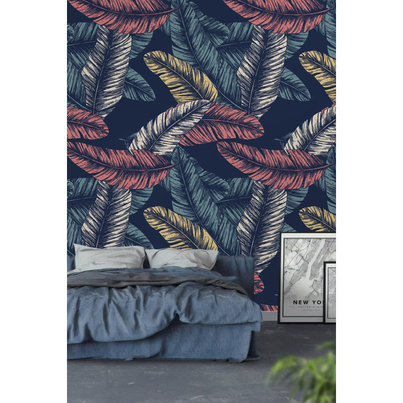 Papier peint amovible feuilles tropicales exotiques tropicales, L 75 po x l 112 po