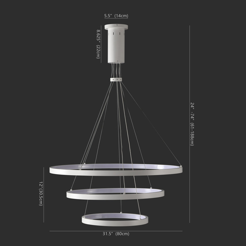 Meranda 3 - Light Dimmable LED Tiered Chandelier, White