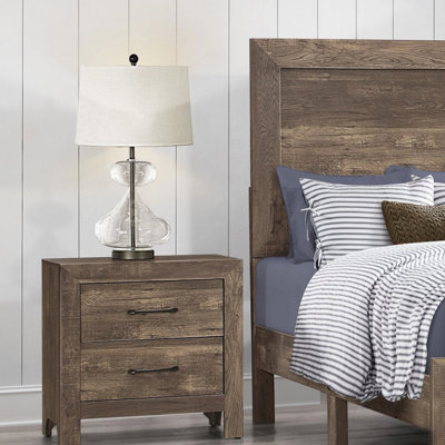 Simple Look Rustic Brown Finish 1Pc Nightstand Of Drawers Black Metal Hardware Bedroom Furniture