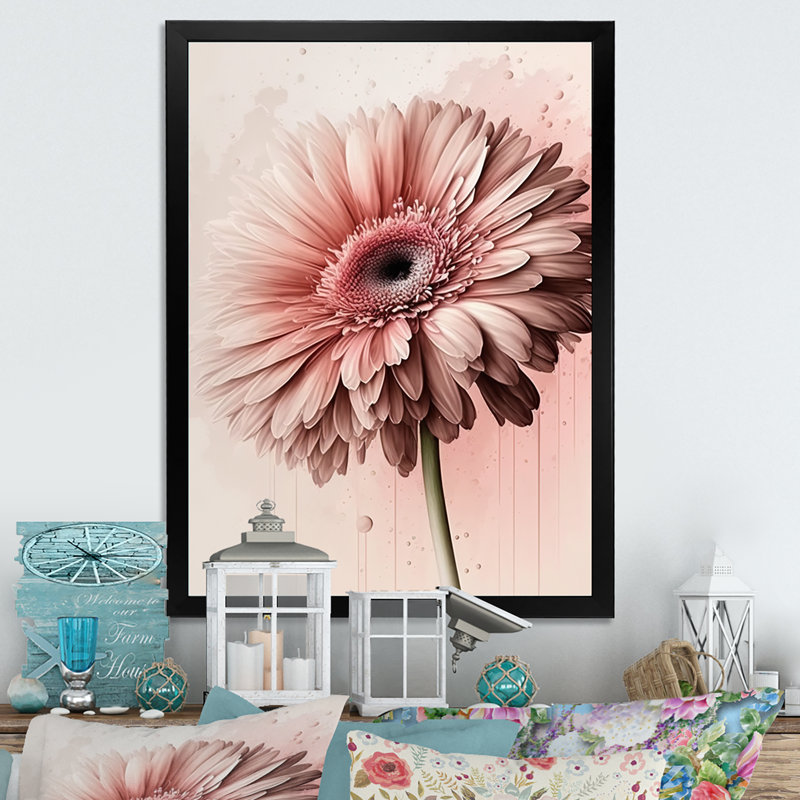 «Pink Gerbera Flowers II», reproduction sur toile, Impression noire sur toile encadrée, L 12 po x H 20 po