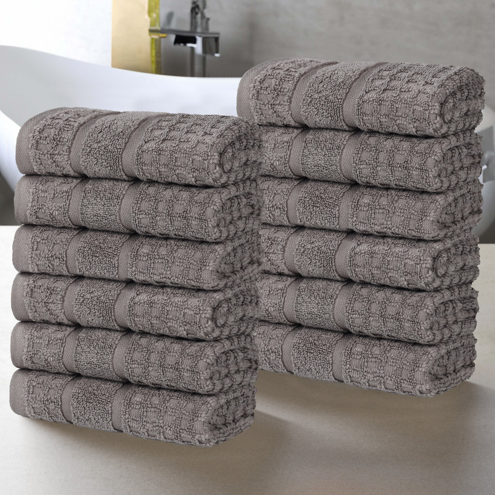 Camiren Waffle Cotton Washcloth Set, Charcoal