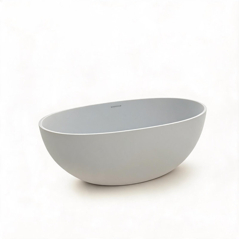 Baignoire profonde de 55 po à surface solide blanc mat avec contour antidérapant