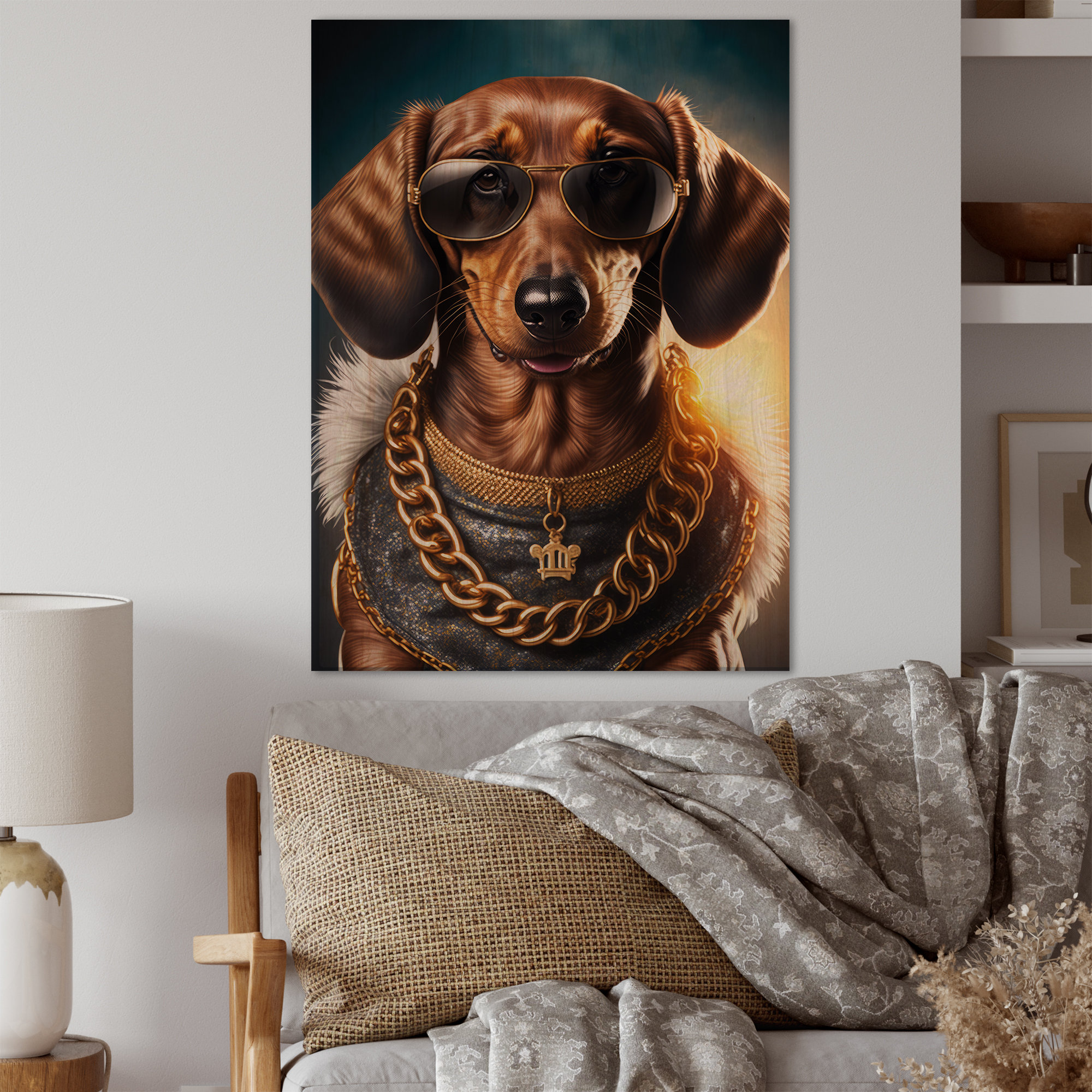 Trinx Hatsuyo Dachshund Gangster In NYC V On Wood Print | Wayfair