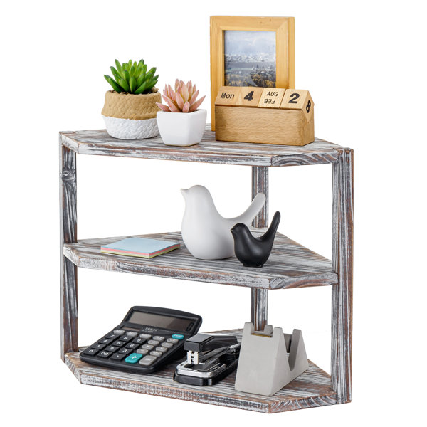 Tiered Torched Wood Kitchen Countertop Corner Organizer Shelf