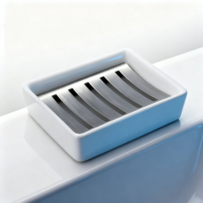 White Ceramic Soap Dish With Stainless Steel Draining Holder,1 Piece (White)