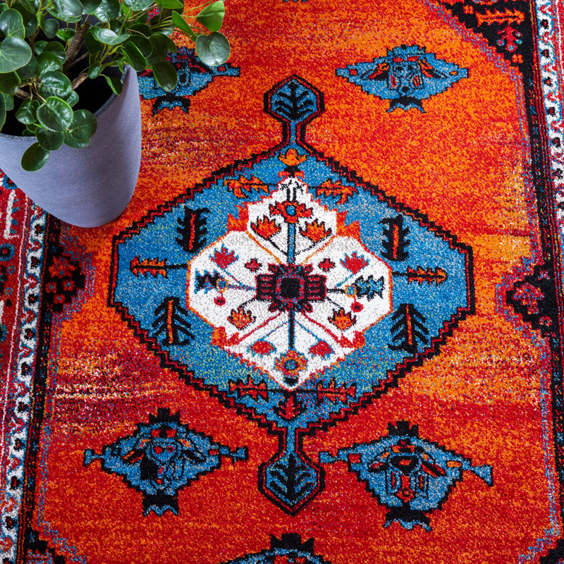 Tapis rouge / bleu Vintage Hamadan 262, Tapis de couloir 2 pi 3 po x 8 pi