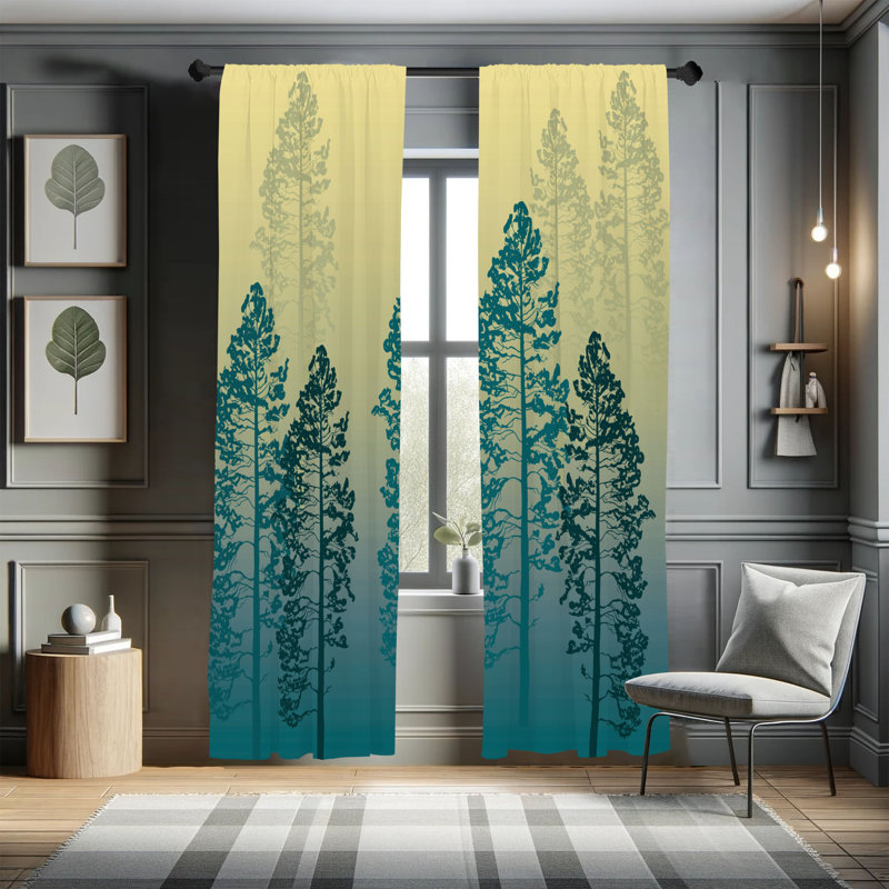 Ebern Designs, rideaux champêtres, pins ombrés de la forêt, Vert pomme, L 28 po x L 84 po