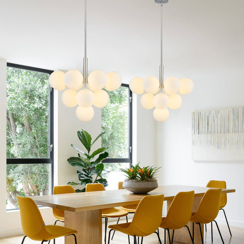13 - Light Dimmable Modern Sputnik Atomic Tiered Cluster Globe Bubble Chandelier with Opal Glass Globe, Nickel
