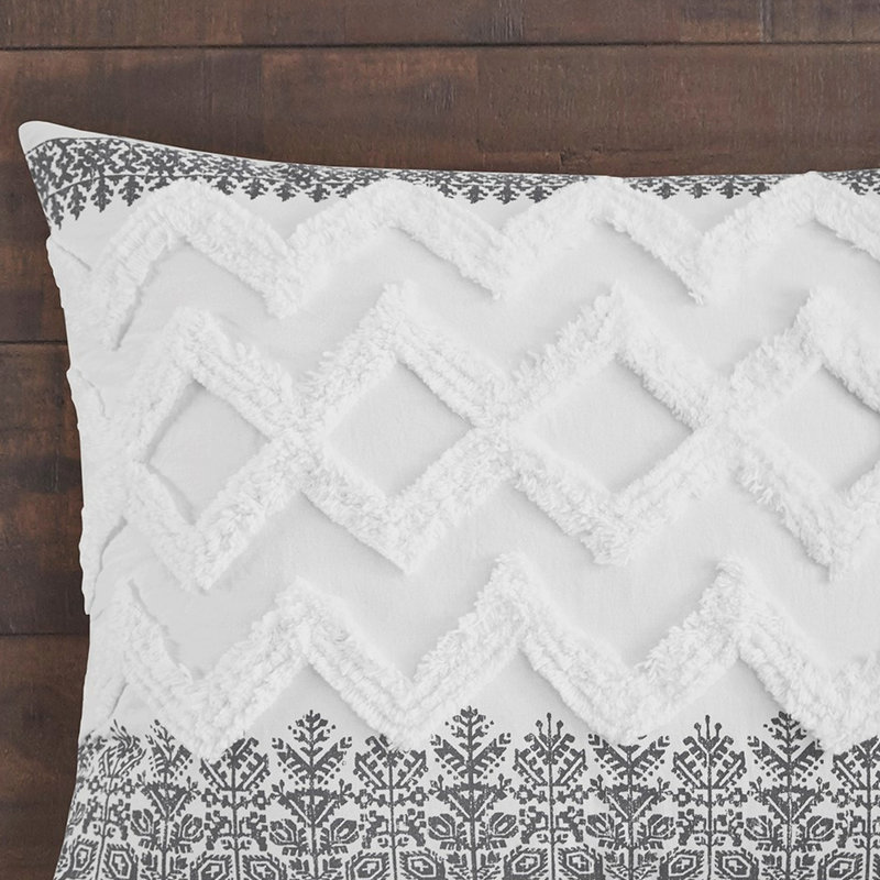 Édredon 3 pièces en coton avec capitonnage en chenille, gris, pour une chambre charmante et élégante, très grand / très beau