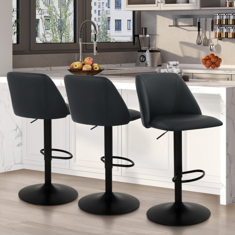 Tabouret de bar et de comptoir pivotant rembourré à hauteur réglable avec repose-pieds, Noir, 3