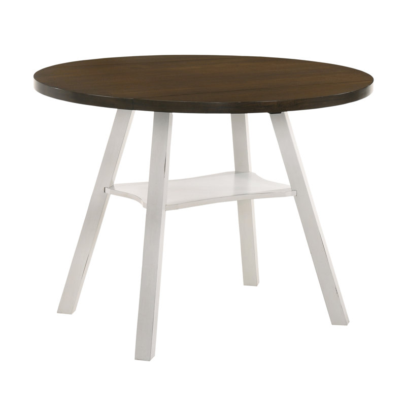 Hadrie Extendable Round Solid Wood Base Dining Table, Sea White