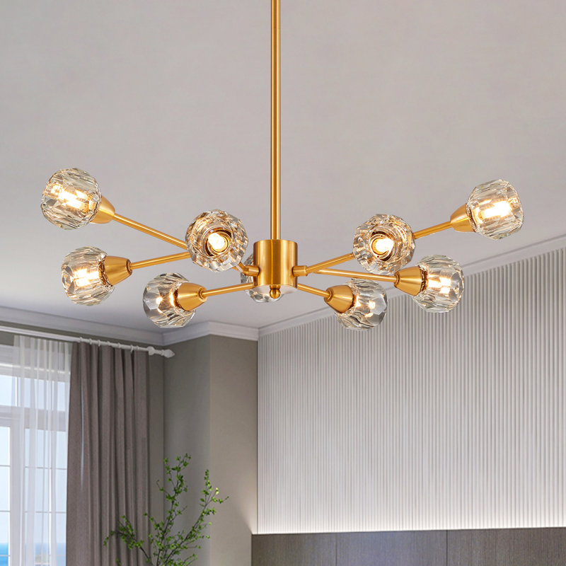 Lustre en cristal transparent 9 lumières Danny avec hauteur réglable (ampoule non incluse), Doré