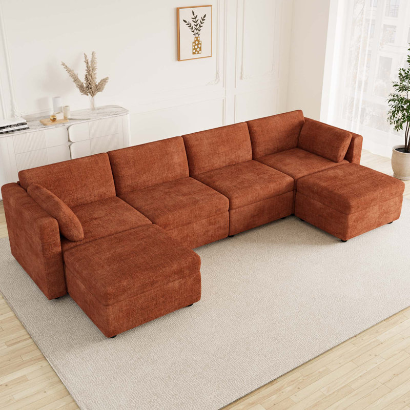 Canapé modulaire à accoudoirs modulaire Modern, Chenille orange