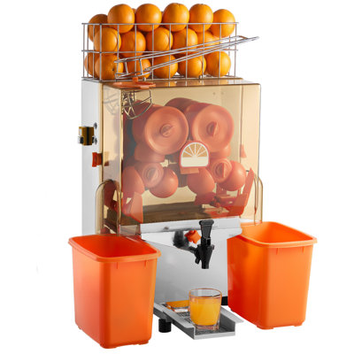 Presse-agrumes commercial, presse-jus électrique orange de 120 W, presse-fruits orange en acier inoxydable pour 20 par minute, extracteur de grenades citronnées avec robinet d'eau, seau de ramassage des pelures