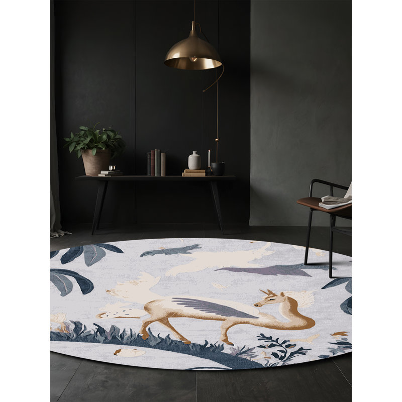 Tapis beige lavable à la machine, Rond 5 pi