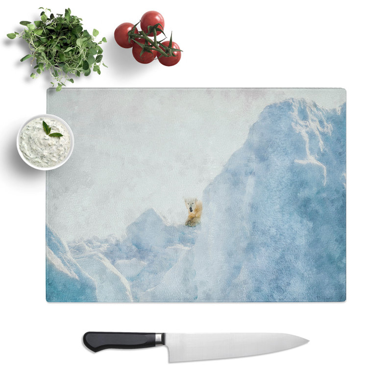 Tempered Glass Curious Polar Bear Chopping Board, 20 cm x 28.5 cm