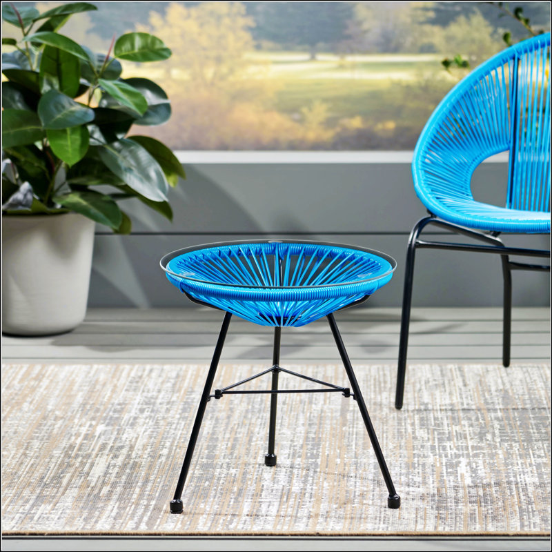 Nusa Rattan Side Table With Tempered Glass Top, Perfect For Modern And Durable Outdoor Use.