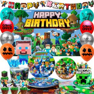 113 pcs Minecraft Party Supplies, Minecraft Party Decorations
