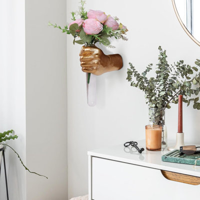 Hands Wall Vase,Kinetic Wall Sculpture Golden Wall Hanging Hands, Unique Hand Gesture Display For Home And Office Maximalist Decor