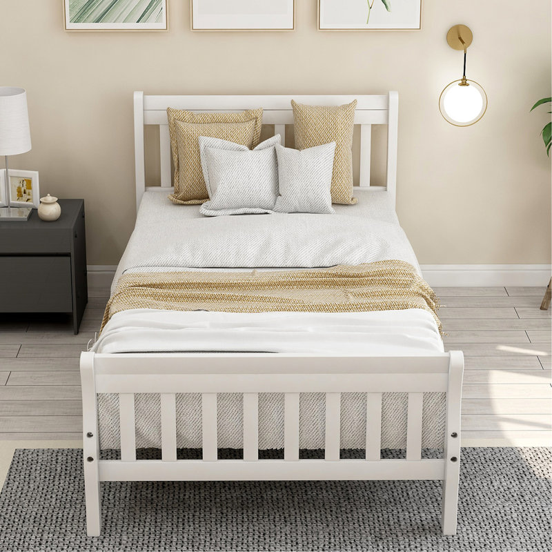 Lit simple en bois massif: plateforme avec tête de lit paisible et base de matelas, aucun sommier requis, conception en chêne et stable, couleur blanche