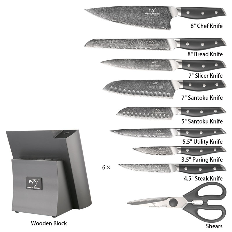 Ensemble de 16 couteaux de cuisine damassés, ensemble de couteaux modernes gris