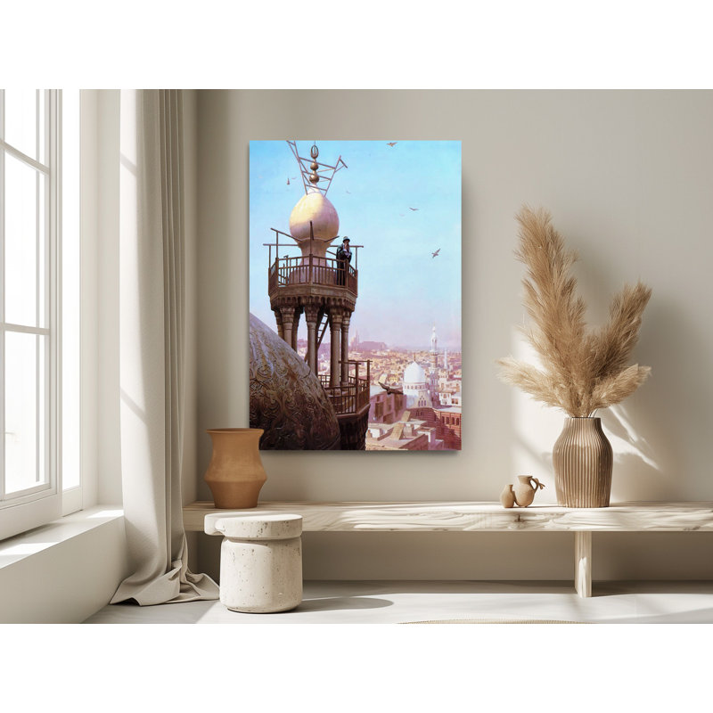 Reproduction d'une peinture d'un muezzin appelant du haut d'un minaret le fidèle à la prière - Jean Leon Gerome