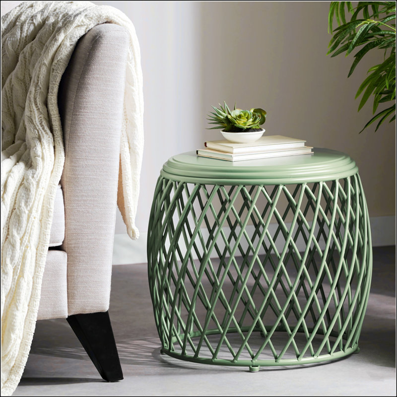 ALAMERA Lightweight Iron Side Table With Lattice Design, Perfect For Adding Color And Style To Any Room, Green