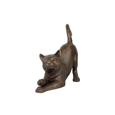 Sculpture de chat en bronze s'étirant