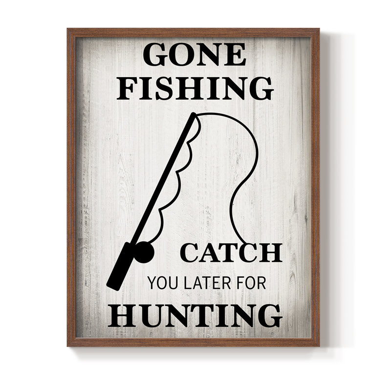 Gone Fishing Framed Print - Solid Wood, Walnut, 15" H x 12" W